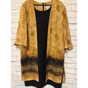 Perceptions by Irene 1 Piece Midi Jacket Dress Combo Gold Black Zip Back Sz 18W